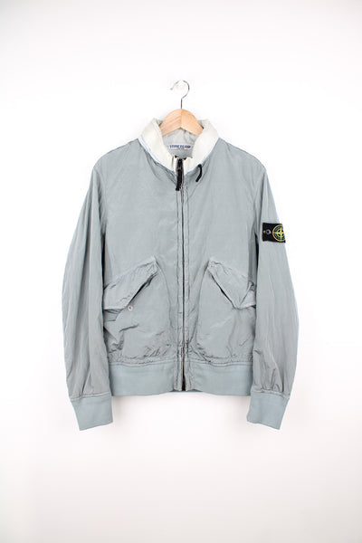 Stone Island silver/grey Membrana zip through shell jacket, with signature badge on the shoulder 