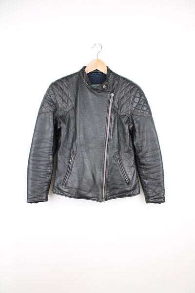 Vintage 1970's rare, black leather zip through cafe racer style biker jacket by Speedman Leathers  
