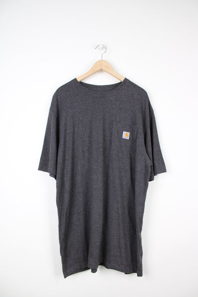 Carhartt dark grey original fit t-shirt with a branded chest pocket