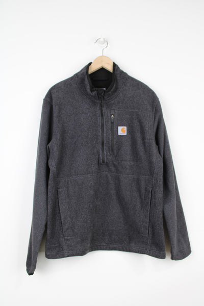 Carhartt grey 1/4 zip fleece with chest pocket and signature embroidered logo 