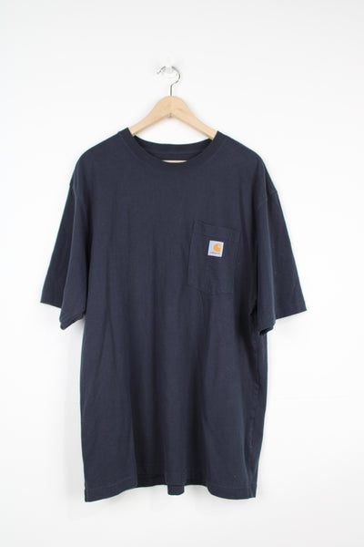 Carhartt navy blue original fit t-shirt with a branded chest pocket