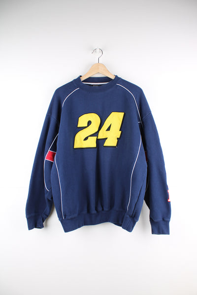 Vintage Nascar x Jeff Gordan blue crewneck sweatshirt by Chase Authentics with embroidered #24 on the front and 'Gordon' down the sleeves 