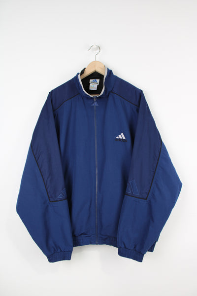 90's Adidas blue zip through tracksuit top with embroidered logo on the chest