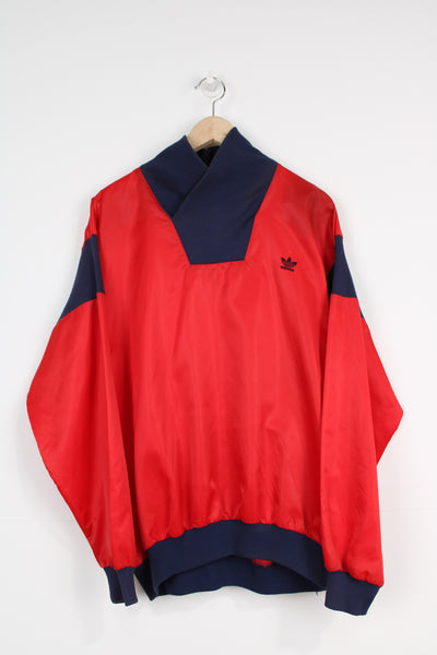 Vintage 1980's made in England Adidas Originals trefoil red pull over training top with embroidered logo on the chest 