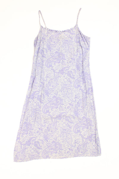 Purple Y2K St. Michael slip dress with paisley print.