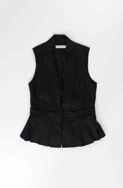 Y2K REISS black waistcoat top. Features pleated detail at the waist and closes with buttons down the front.   good condition  Size in Label:   Womens XS