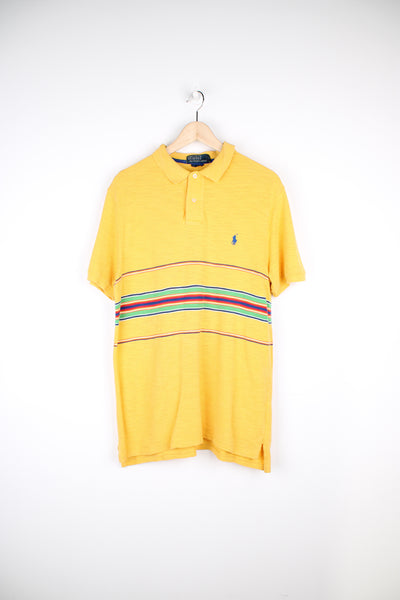 Ralph Lauren yellow with green stripes polo shirt with embroidered logo on the chest