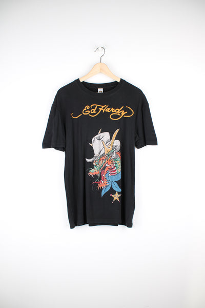 Vintage Ed Hardy t-shirt, features tattoo style bedazzled dragon graphic on the front