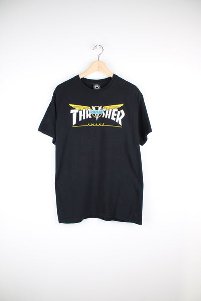 Thrasher X Venture black t-shirt with spell-out logo printed across the chest