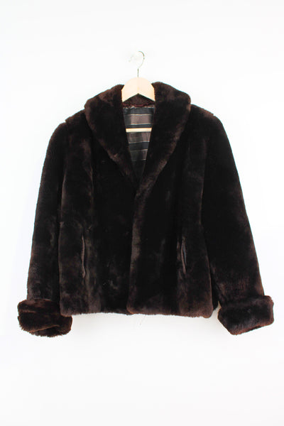 ジャケット・アウター vintage fake fur long coat Vintage Faux Fur Coat Jacket Black Oversized Large 44 GB 18
