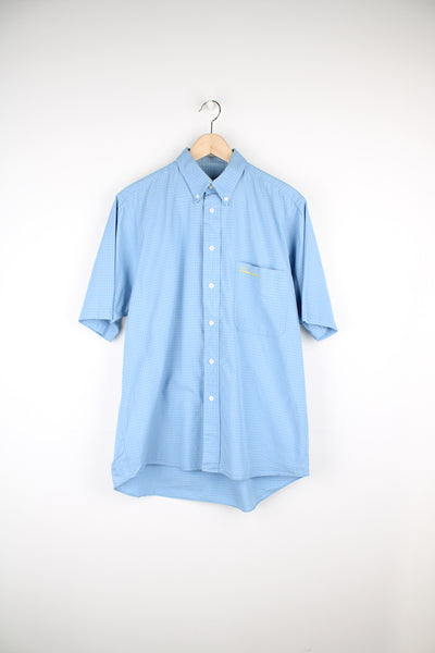 Vintage 90's Thomas Burberry light blue check shirt with embroidered spell-out logo on the chest pocket