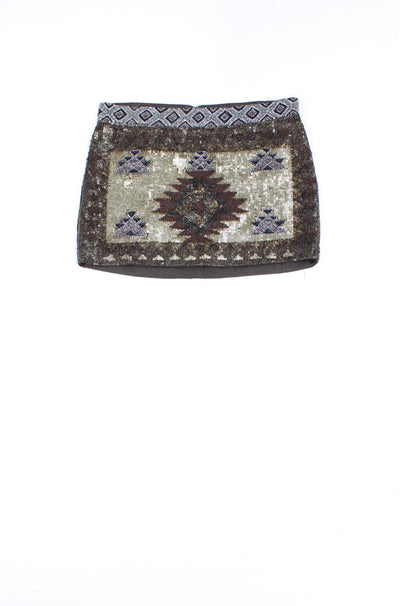 Vintage All Saints Spitalfields brown heavily embellished mini skirt with zip closure 