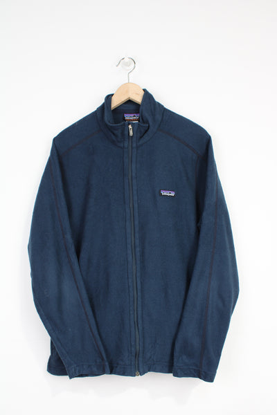 Patagonia Synchilla navy blue zip through fleece with embroidered logo on the chest 