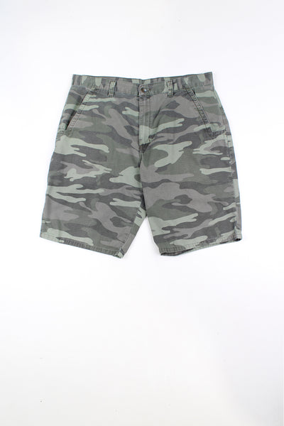 Dickies green khaki camouflage cotton shorts with embroidered logo patch on the back 