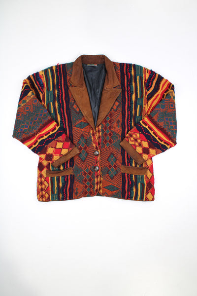 Vintage 90's Coogi 3D knit button up blazer with suede collar and pockets