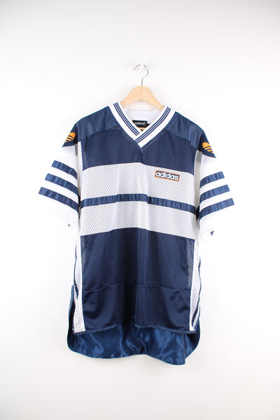 Adidas navy blue and white mesh American football style jersey with printed spell-out graphic on the back 