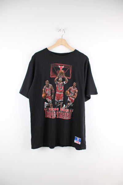 Vintage 90's 'Chicago Bulls Triple Threat' single stitch t-shirt features Michael Jordan, Scottie Pippen and Horace Grant printed graphic on the front 