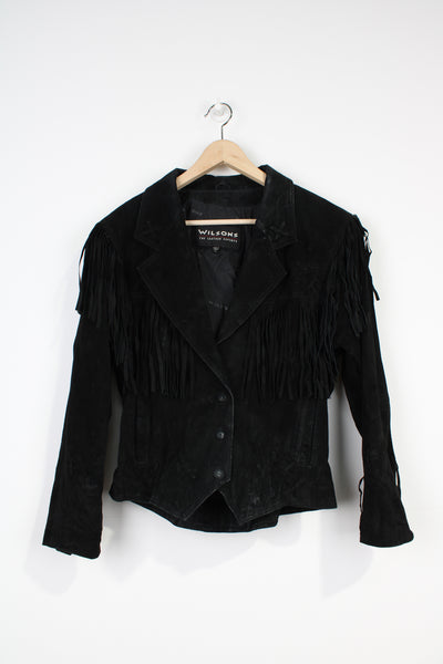 Vintage black suede fringe jacket clearance