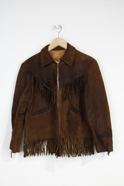 Vintage 60's/ 70's brown suede fringe cropped jacket