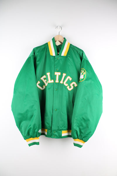 Vintage 80's Boston Celtics satin varsity jacket by Hardwood Classics.