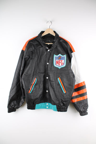 Vintage 90's NFL Miami Dolphins leather varsity/ bomber jacket.