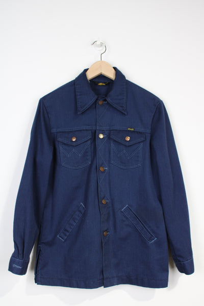 Vintage 70's/80's indigo blue Wrangler, long sleeved trucker style button up shirt 