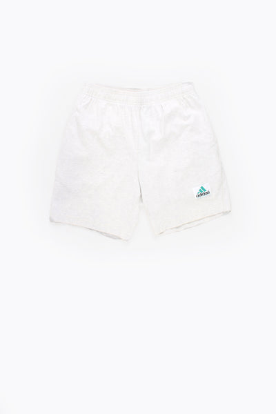 Vintage Adidas Equipment light grey cotton shorts, features elasticated waistband and embroidered logo on the leg