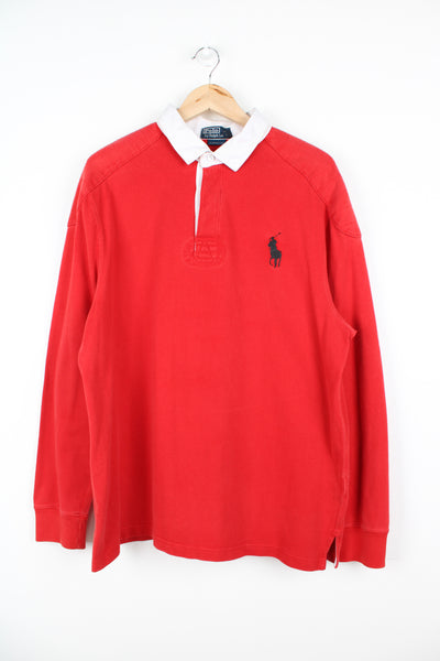 Ralph Lauren red rugby shirt with embroidered logo on across the chest