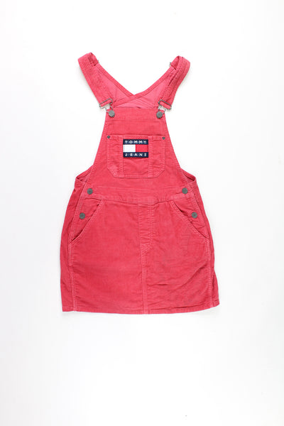 Tommy Hilfiger pinky/red corduroy dungaree dress with pockets and embroidered logo on the chest pocket