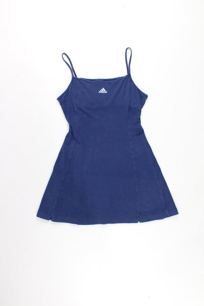 Vintage Adidas navy jersey cotton 90's mini dress, features embroidered logo on the front