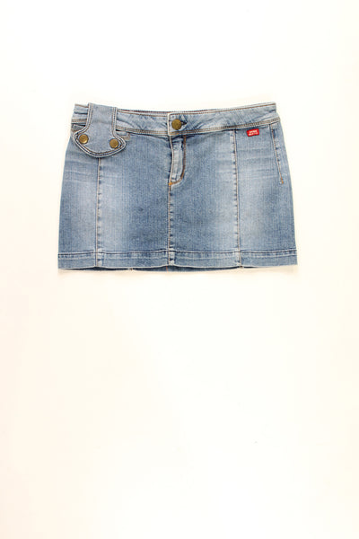 Vintage Y2K Miss Sixty low rise denim mini skirt, features snap button pocket. 
