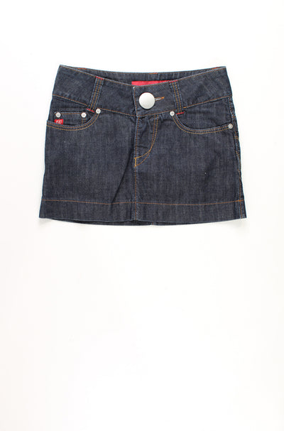 Vintage Y2K Miss Sixty dark wash denim mini skirt, features large button fastening and back pockets 