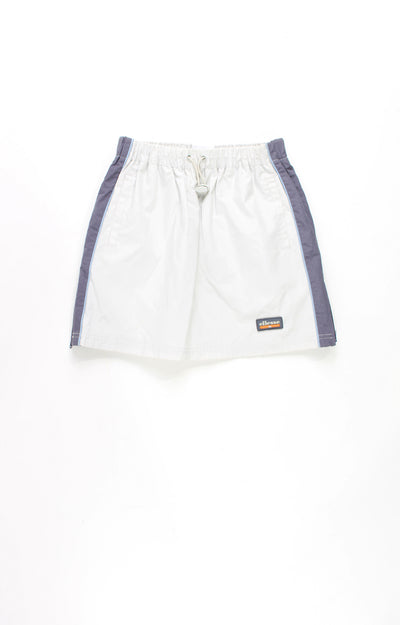 Ellesse light grey and blue sporty style mini skirt, with elasticated drawstring waist, 3D logo on the hem and adjustable zips on the sides 