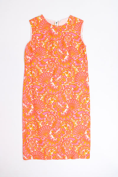 Vintage hand made pink and orange floral 60's cotton summer dress
