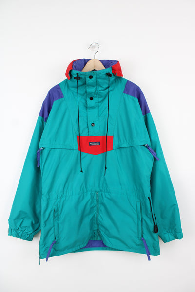 Vintage Columbia turquoise 1/4 button fastening waterproof jacket with embroidered logo on the chest