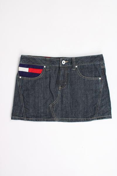 Vintage Y2K denim mini skirt by Tommy Hilfiger with signature flag detail on the pocket