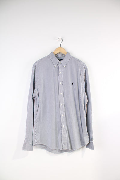 Ralph Lauren black and white striped button up shirt, features embroidered logo on the chest