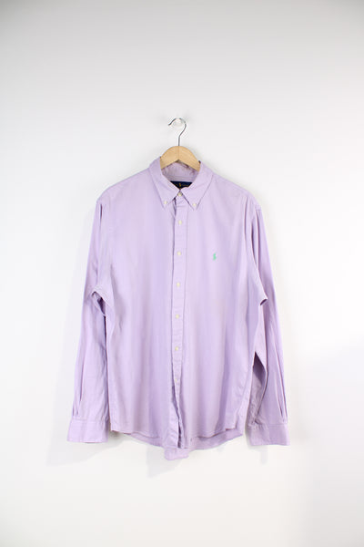 Ralph Lauren lilac button up, slim-fit shirt with signature embroidered logo on the chest