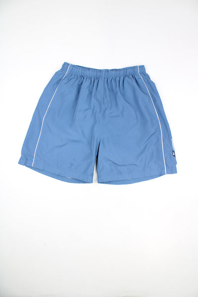 Reebok Shorts in a blue colourway, adjustable waist, cotton lining, pockets, and has the logo embroidered on the left side.