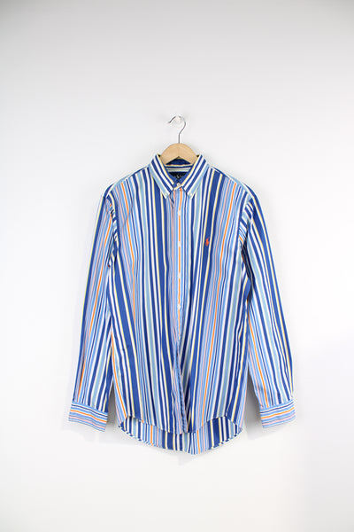 Ralph Lauren blue, white and orange stripe, cotton shirt with signature embroidered logo on the chest