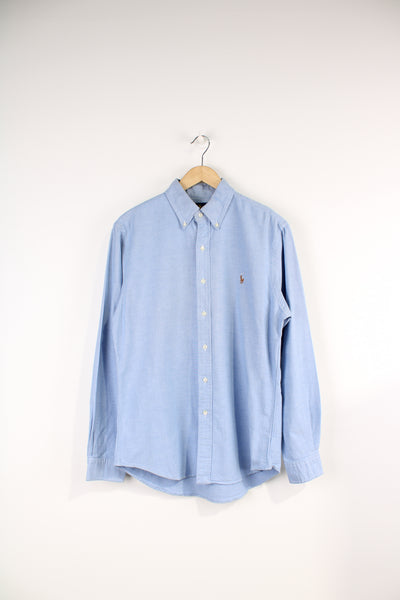 Ralph Lauren baby blue button up cotton slim- fit shirt features signature embroidered logo on the chest