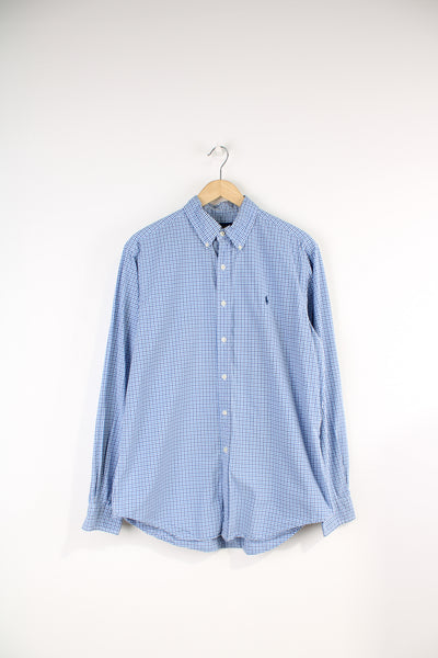 Ralph Lauren blue tone plaid button up shirt, features signature embroidered logo on the chest