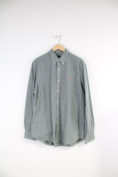Vintage Ralph Lauren Shirt in a green and white plaid colourway, button up shirt with the logo embroidered on the chest. 
