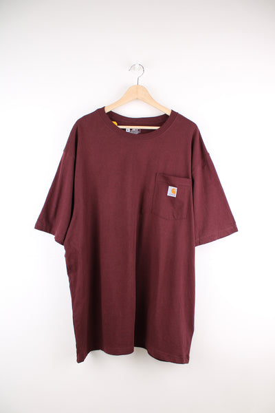 Maroon red Carhartt loose fit t-shirt with branded chest pocket  