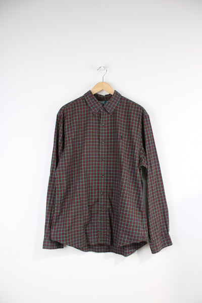 Vintage Ralph Lauren Shirt in a red, green and white plaid colourway, slim fit, button up shirt with the logo embroidered on the chest. 