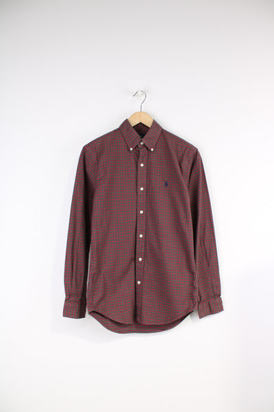 Vintage Ralph Lauren Shirt in a red and green plaid colourway, slim fit, button up shirt with the logo embroidered on the chest. 