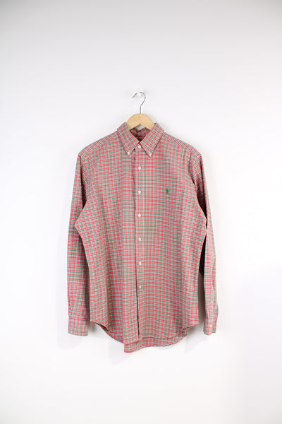 Vintage Ralph Lauren Shirt in a red, white and green plaid colourway, button up shirt with the logo embroidered on the chest. 
