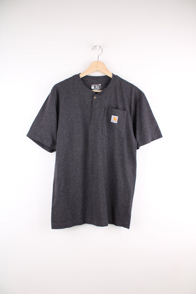 Dark grey Carhartt loose fit t-shirt with branded pocket three button detail 