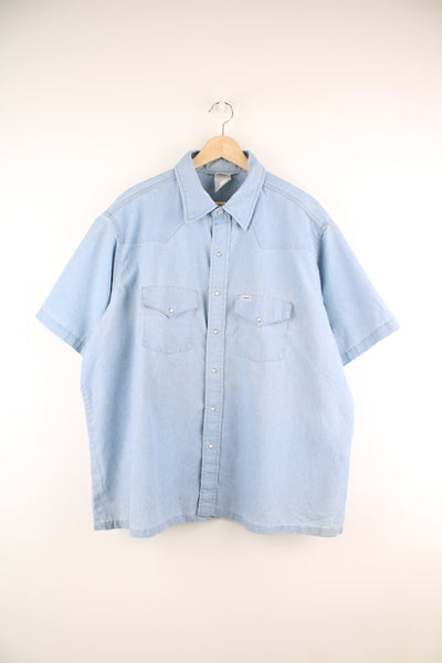 Vintage Carhartt short sleeved denim western shirt with pearl snap buttons and western style yoke 