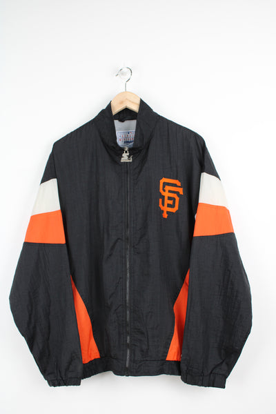 Vintage Starter San Francisco Giants Track Top Jacket in black and orange with embroidered patches. 